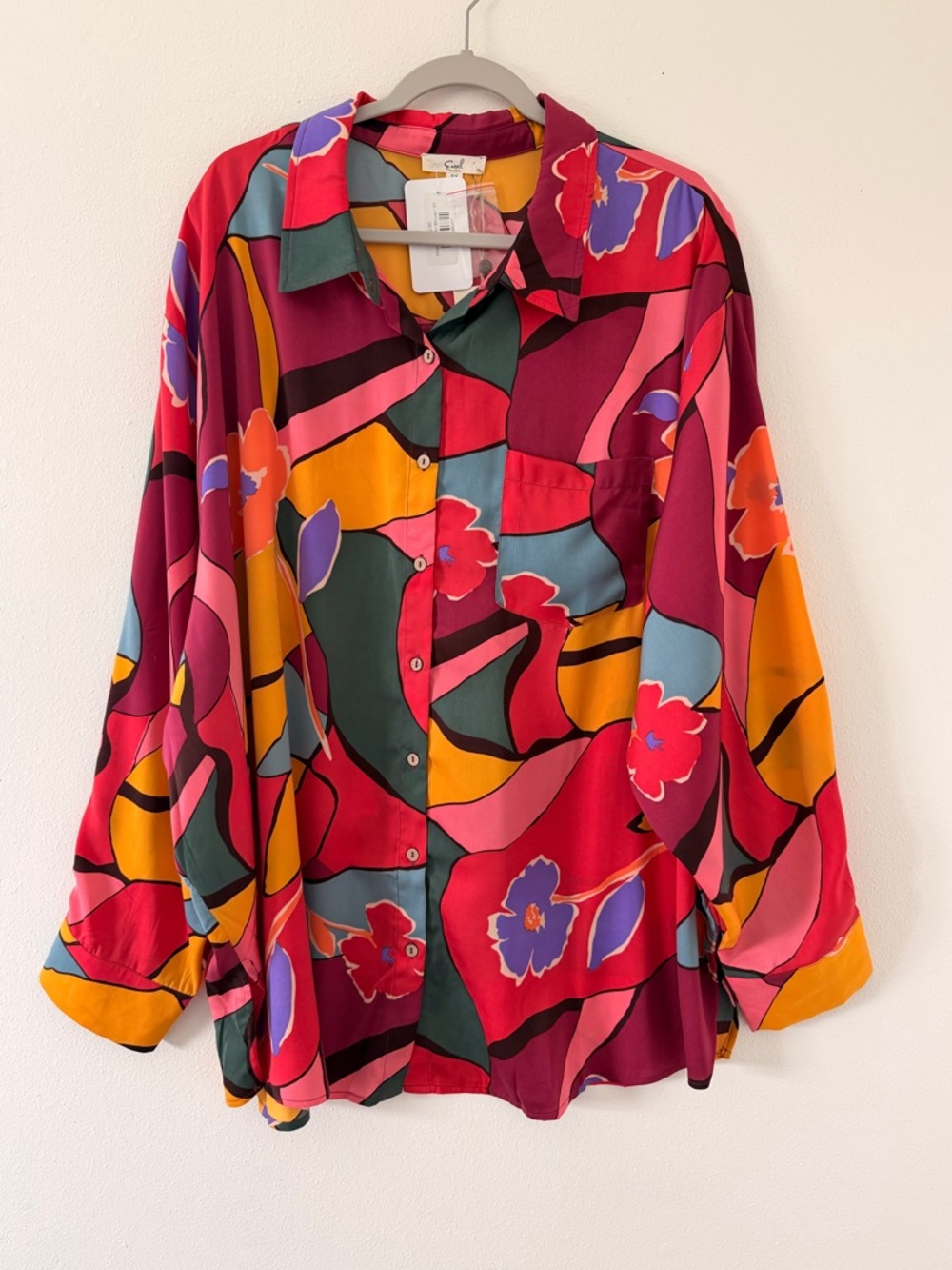 NWT- Easel Mirabelle In the Tropics Floral Satin Colorful Blouse size 3x